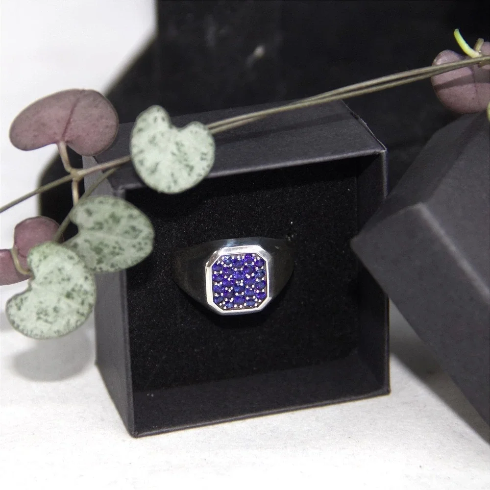 David Yurman Sterling Silver Streamline Pave Purple Sapphire Signet Ring Sz 8